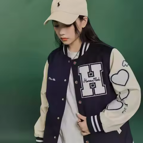Human Made Duck Tiger Stitched Letterman Jacket Casual Outerwear for Men Women