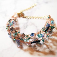 訂製雅緻法式玫瑰金色銅線配藍綠色Swarovski石及日本仿珍珠手鐲BC045