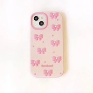 Pink Pearl Bowknot Silicone Phone Case for iPhone 16 Pro Max 15 Plus 14 13 12 Pro Samsung Galaxy S24