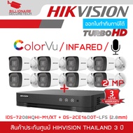 HIKVISION ชุดกล้องวงจรปิด 2 MP 8 CH DS-2CE16D0T-LFS x 8 + iDS-7208HQHI-M1/XT กล้องมีไมค์ในตัว IR 30