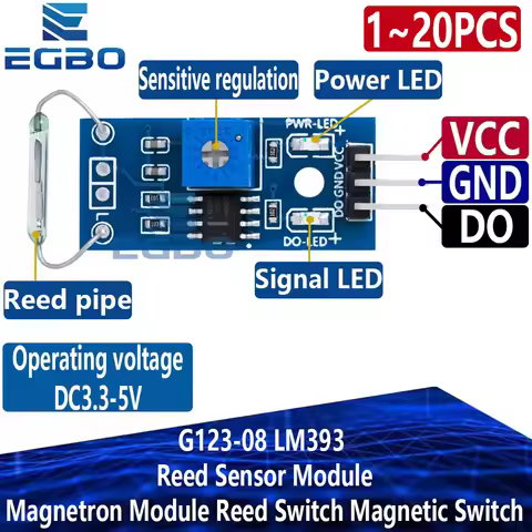 1PCS~20PCS G123-08 LM393 Reed Sensor Module Magnetron Module Reed Switch Magnetic Switch for arduino