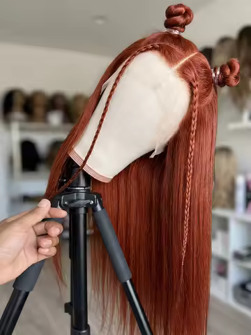 Wig Auburn Brown Straight Auburn Brown Bone Straight Human Hair Wig 13x4 Lace Front Wig 33# Reddish 
