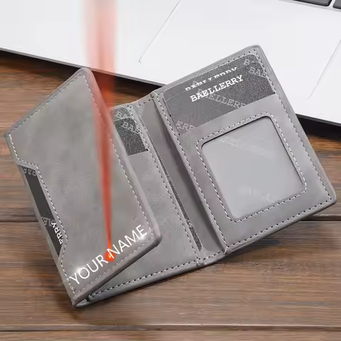 Name Engraving Mini Simple Men Card Wallets New Short Card Bags Brand Male Purse High Quality Credit