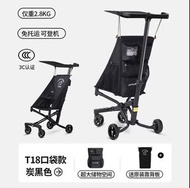 正品 小虎子 T18 超轻便溜娃神器折叠婴儿推车可登飞机旅行车大童遛娃简易口袋伞车 T18炭黑多口袋版+靠背