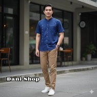 Promo Baju Koko Pria Putih Bordir Mewah Lengan Pendek Lag