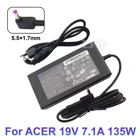 19V 7.1A 5.5*1.7mm 135W AC Laptop Charger Power Adapter For Acer Nitro 5 AN515-44-R5FT Aspire V17 Ni