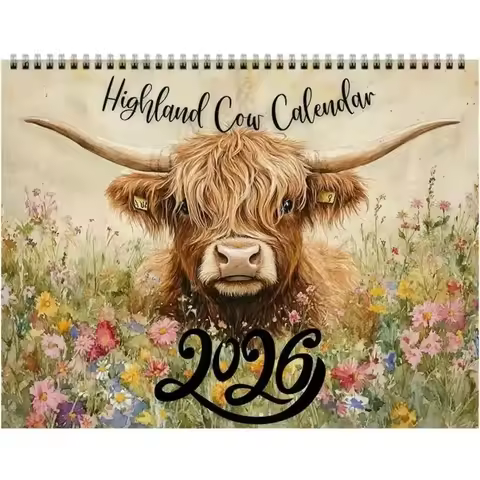 2026 Calendar Funny Highland Cow Wall Calendar 2026 Thick Paper Monthly Planner Farmhouse Decor for 