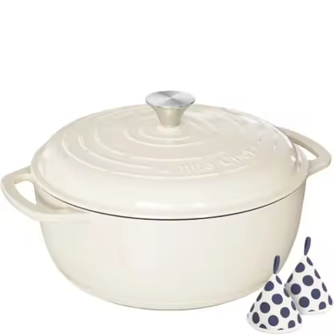 6QT Enameled Cast Iron Dutch Oven with Lid Versatile Heavy-Duty Cookware Pot for Baking Bread Braisi