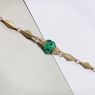 美國 湖水綠古董 鋯石珠 黃銅手鍊 手環 飾品 輕寶石 禮物 古董