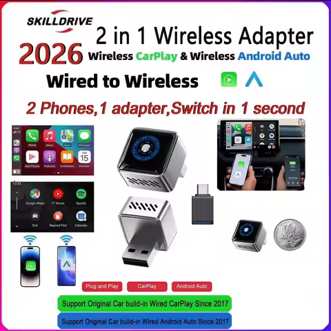 Skilldrive Mini 2 in 1 Wireless Carplay Adapter Android Auto Dongle AI Smart Box 5G WiFi For Car Wit