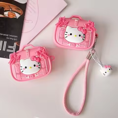 Funny Cartoon Briefcase Hello Kitty Silicone Earphone Case For Airpods 1 2 3 4 Pro Pro 2 Cute Handba