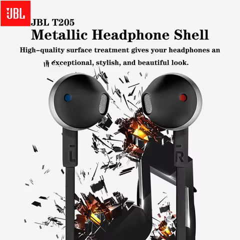 JBL T205 Wired Music Headphones 3.5mm interface Pure low-frequency sound Clear audio quality Simple 
