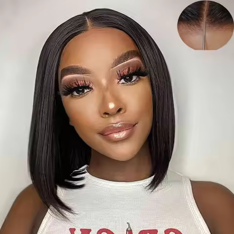 7x6 Glueless Bob Wig Human Hair Wear and Go lace Closure Bob Wig Pre Cut Human Hair Short Straight B