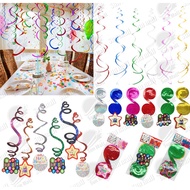 6pcs Happy Birthday Partytime Swirl Hanging Decoration