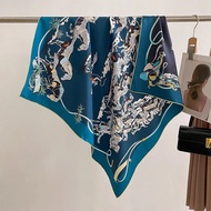 เฮฟวี่เวท 18 Momme ผ้าพันคอผ้าไหมแท้ผู้หญิง 100% Mulberry Silk Twill พิมพ์สองด้าน 90 ซม.ผ้าพันคอสี่เ