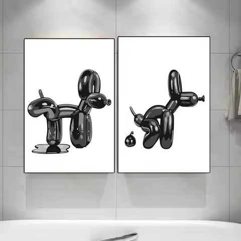 Minimalism Balloon Dog Poster Funny Bathroom Signs Print Humor Modern Toliet Wall Art Black Balloon 