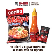 Combo 10 gói mì cay Sasin + 1 chai tương ớt + 10 gói xốt ớt độ 10g BSET0099