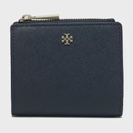 Tory Burch 素面防刮皮革短夾 深藍