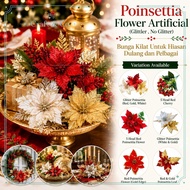 5head Red Poinsettia & Red Cherry , Christmas Flower 5 Head Per Bouquet / Christmas Flower