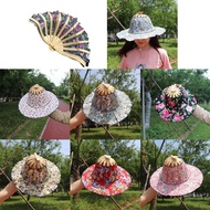 Crazy 2 in 1 Portable Handmade Fan Hat Sunhat Bamboo Frame Scattering Flower Printed