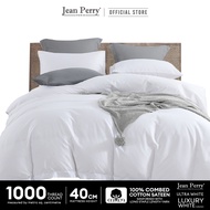 Jean Perry Hotel Series Luxury White Fitted Bedsheet Set - 100% Combed Cotton Sateen 1000TC (Super S