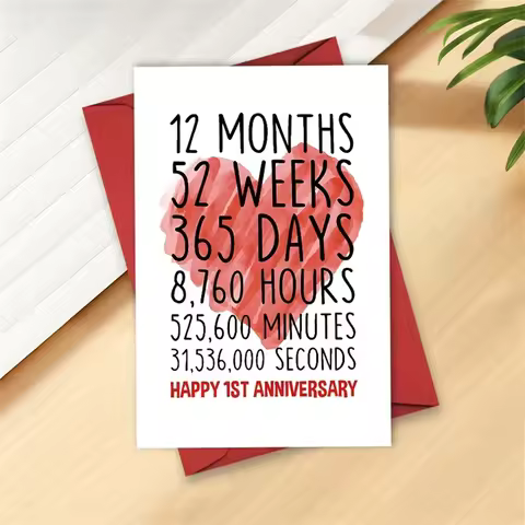 1pc,Happy 1st Anniversary Card for Him Her, First Wedding Anniversary Greeting Card, Funny One Year 
