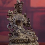 Hand-Carved Natural Indonesian Agarwood Green Tara Guanyin Bodhisattva Wenwan Retro Solid Wood Craft