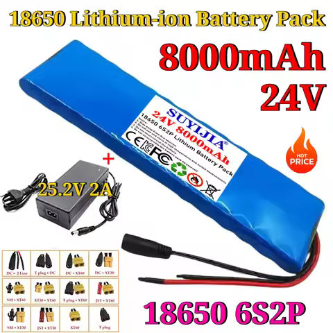 6S2P 25.2V 8Ah Lithium Battery Pack 18650 Rechargeable Lithium-ion Battery Pack 24V 8000mAh Capacity