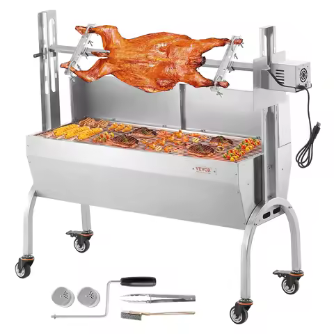 SucceBuy 46inch Rotisserie Grill with Windscreen Charcoal Spit Grill 132 Lbs Stainless Steel Roaster