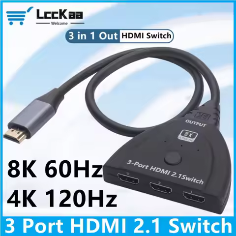 8K 60Hz 3 Port HDMI-compatible Switch 4K 3D VIdeo Switcher KVM Splitter 3 Input 1 Output Port Hub fo