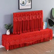 🚓Red Festive TV Dust Cover New Lace Wedding Desktop Hanging55Inch65Inch LCD TV Dust Cover