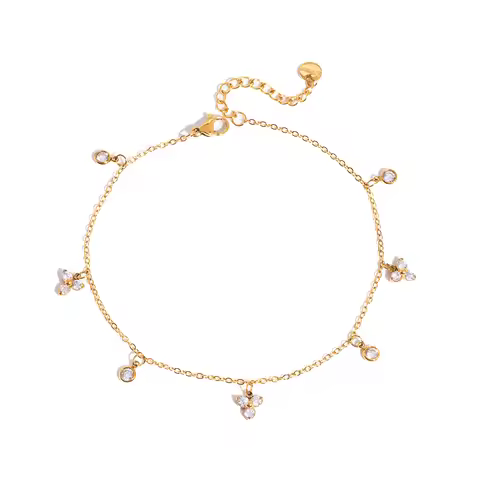 Youthway Delicate Zircon Flower Anklet For Women Minimalist 18K Gold PVD Plated Stainless Steel Ankl