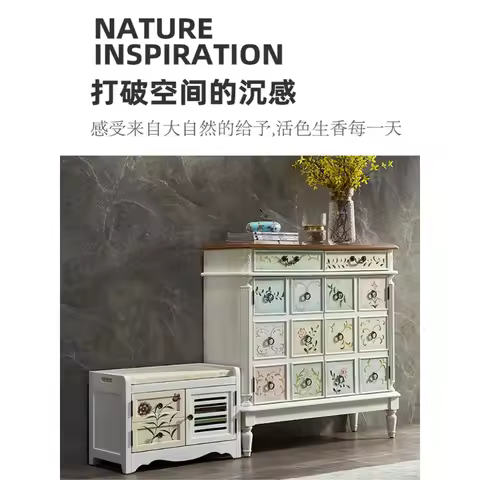 Supreme American shoe cabinet, shoe stool, two buckets, two door cabinets, foyer, entrance cabinet,