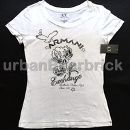 Original AX ARMANI EXCHANGE Sequin Beads Floral Flower FEMALE WHITE COTTON T-SHIRT Ready Stock