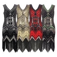 Women s Party Retro Midi Dress Ladies Vintage Fringe Flapper Dress Dazzling Sequins Beaded Gatsby Co