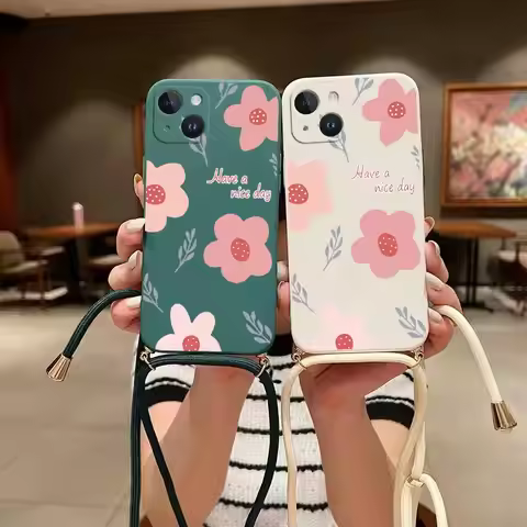 Flower Waves Crossbody Lanyard Silicone Phone Case For iPhone 11 14 13 15 12 Pro Max Mini XS Max X X