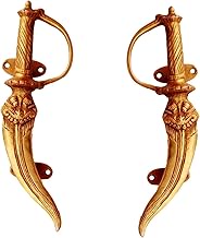 Purpledip Brass Door/Window/Cupboard Handle: 'Royal Swords' - Set of 2 (11133a)