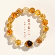 [Natural Citrine Gold Rutilated Quartz Bracelet Women]Malaysia Hot Sale Lucky Yellow Tiger Eyes Brac