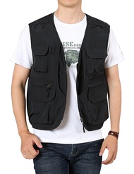 Arssm Men's Fishing Vest Outdoor Cargo Safari Hiking Travel Casual Lightweight Utility Vest With Poc