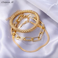 z2vpeu 3PCS Women Vintage Chunky Chain Link Bracelets Set Gold Silver Snake Bangles Jewelry PH