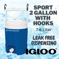 IGLOO Sport 2 Gallon Cooler Jug with Hooks ( Original, 7.57 Liter Volume, extended ice retention )