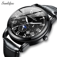 Sunlifex Jam Tangan Pria Original Kalender Tampilkan Bercahaya Anti Air Tali Kulit Jam Tangan Cowok+
