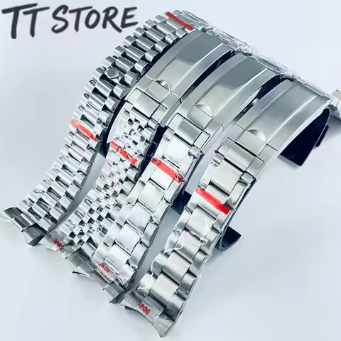 20mm Width 904L Solid Stainless Steel Watch Band Brushed Polished Oyster Bracelet Folding Buckle Gli