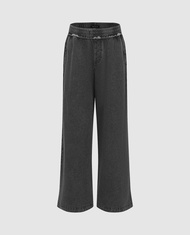 URBAN REVIVO - Quần jeans nữ ống rộng lưng thun UWM850118-B5A