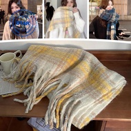 Japanese Low-saturation Color Large Plaid Scarf New Sea Blue Female Scarf And Thick Winter I6u4