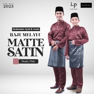 I.P Muslim⚜Matte Satin Slim Cutting Baju Melayu Family Set -Dusty Pink/Size 3XS-5XL/Baju Raya Dewasa