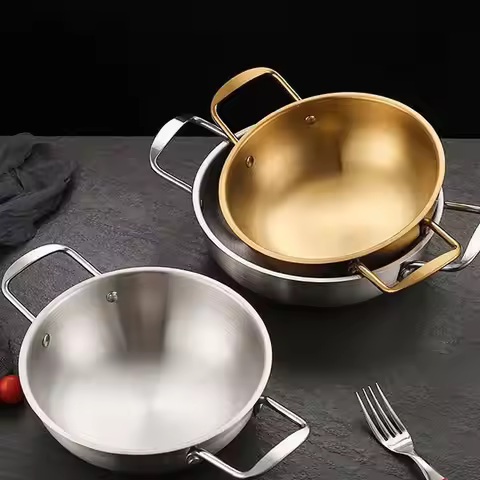 Stainless Steel Cookware Saucepan Dry Pots with Handle Home Cooking Paella Pan Seafood Rice Pot Picn