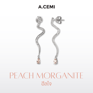 A.CEMI M Melty Morganite Long Earring white gold พลอย เงินแท้ ชุบทอง 18K