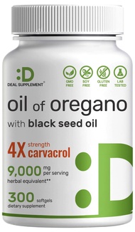 Deal Supplement Oil of Oregano Softgels with Black Seed Oil, 9,000mg Per Serving, 300 Count – 30:1 E