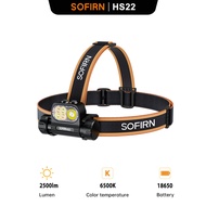 SOFIRN ไฟหน้า2500lm HS22แบบไม่มีขั้นไฟฉาย SFT25R การปรับอุณหภูมิสี LED 6000K พร้อมสวิตช์คู่แสงอุ่น27